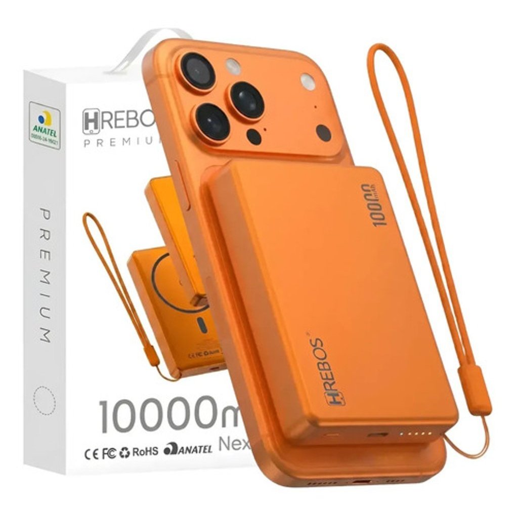 Power Bank Magnético 10000mah Wireless  Tipo-c Pd Rápido Laranja