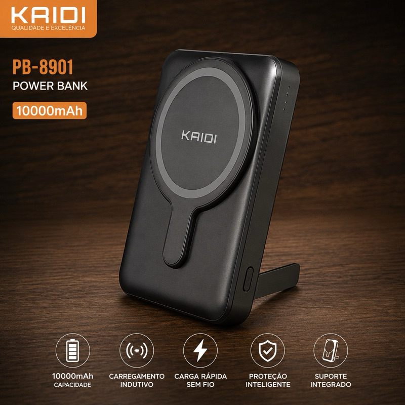 Power Bank Kaidi PB-8901 10000mAh Carregador Portátil 22,5W Wireless Magnético