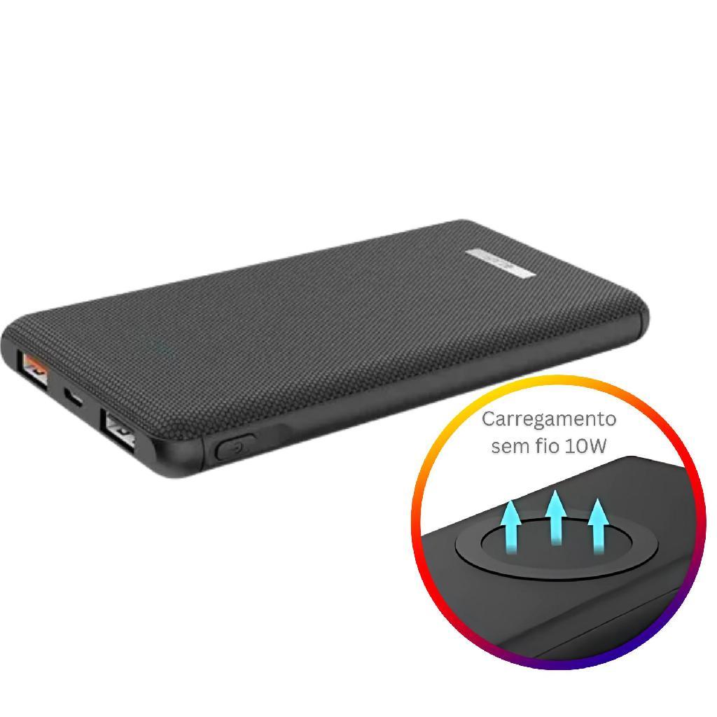 Power Bank Carregador Portátil 10.000 mAh Com Fio e Sem Fio Wireless Indução Pulse