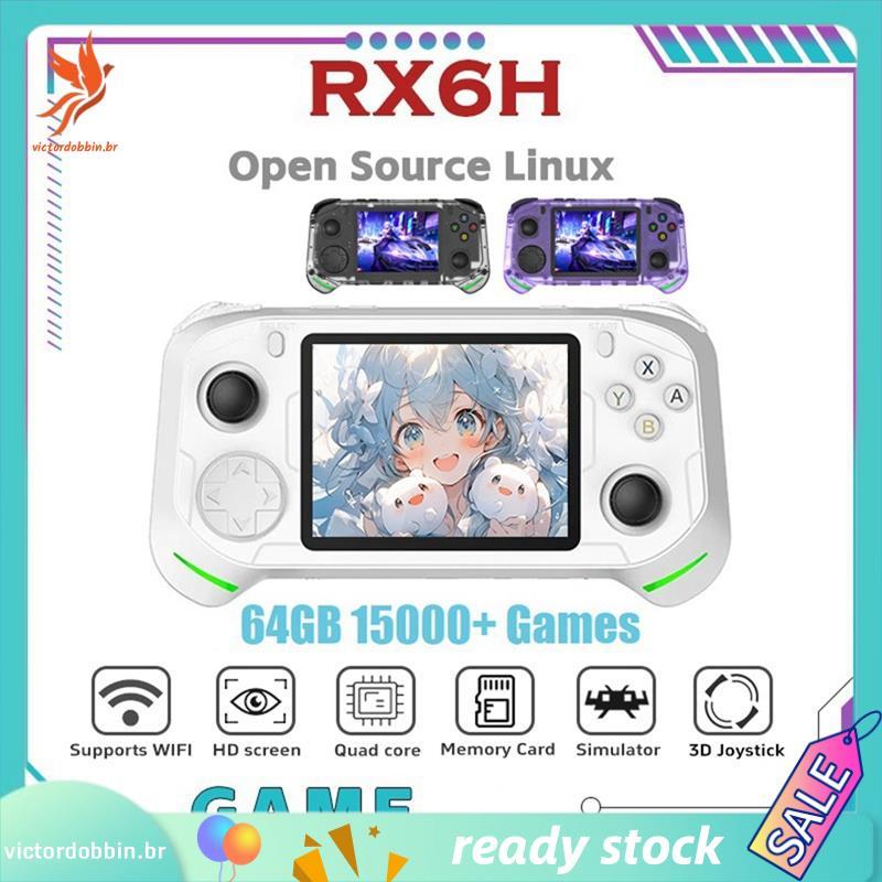 [victordobbin.br] RX6H Retro Console De Videogame Portátil Linux Pocket Player 64GB 15000 + Jogos Tela IPS De 3.5 Polega