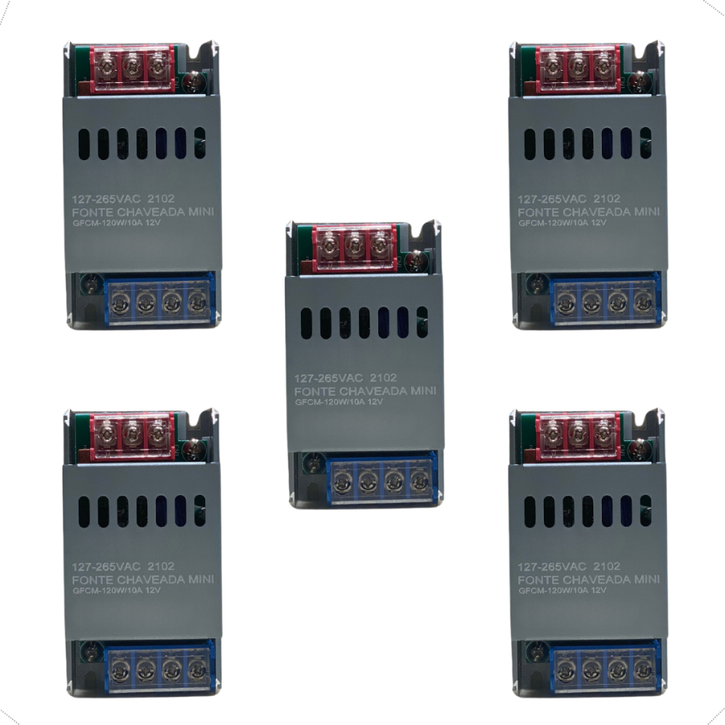 Kit 5 Mini Fontes Chaveada Driver Slim 120w 12v 10a Bivolt