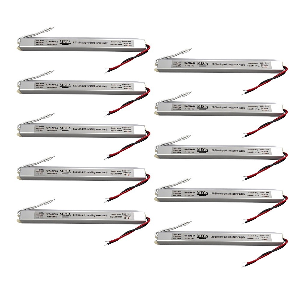 Kit 10 Unitário e Fonte Driver Para Perfil Slim Fita De Led Mini 24v 120w 5a Bivolt