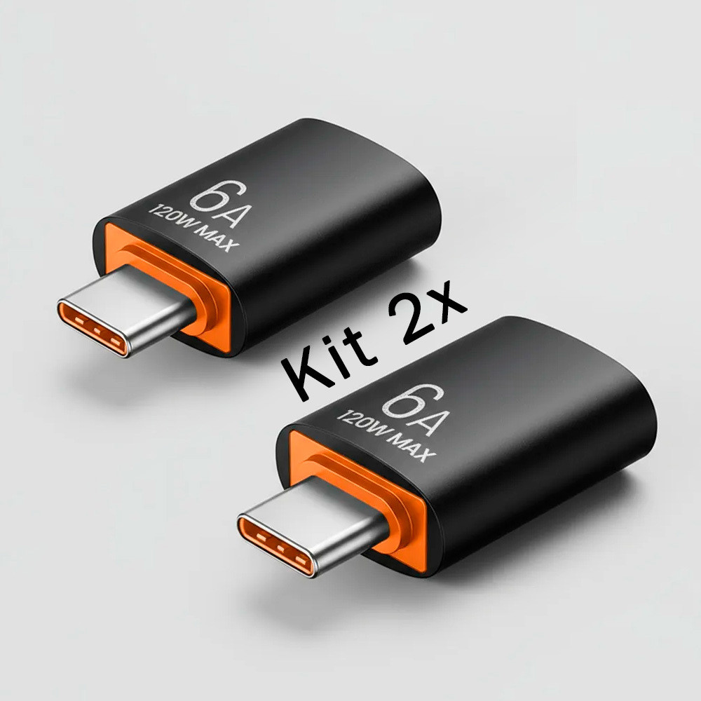 Kit 2x Adaptador OTG Tipo-C Para USB Notebook Celular Macbook Teclado e Mouse Carga/Dados Fast 120W
