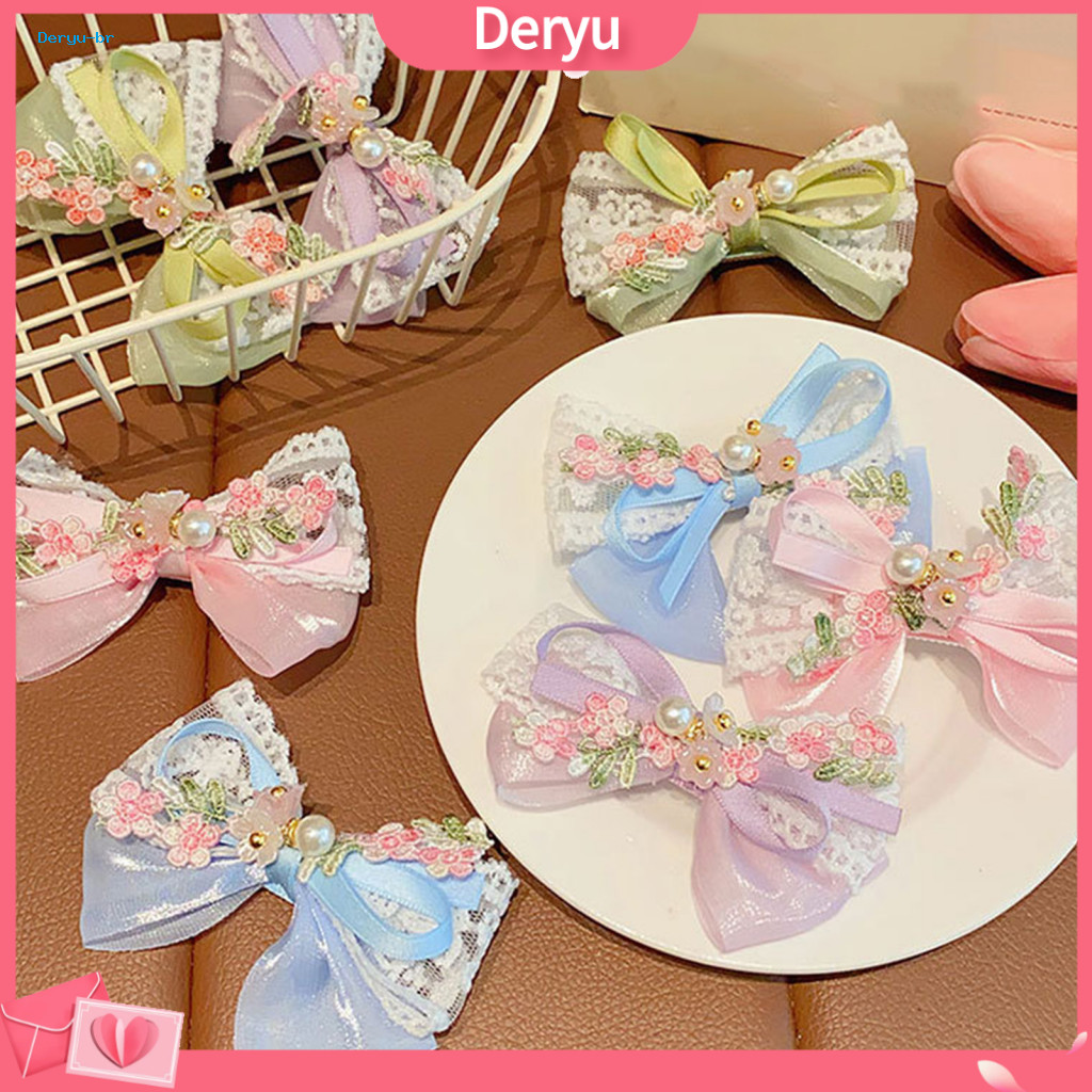 Baby Hairpin Soft Hair Accessory Spring Forest Style Clip for Women Thin Organza Lace Embroidery Flower with Imitation P