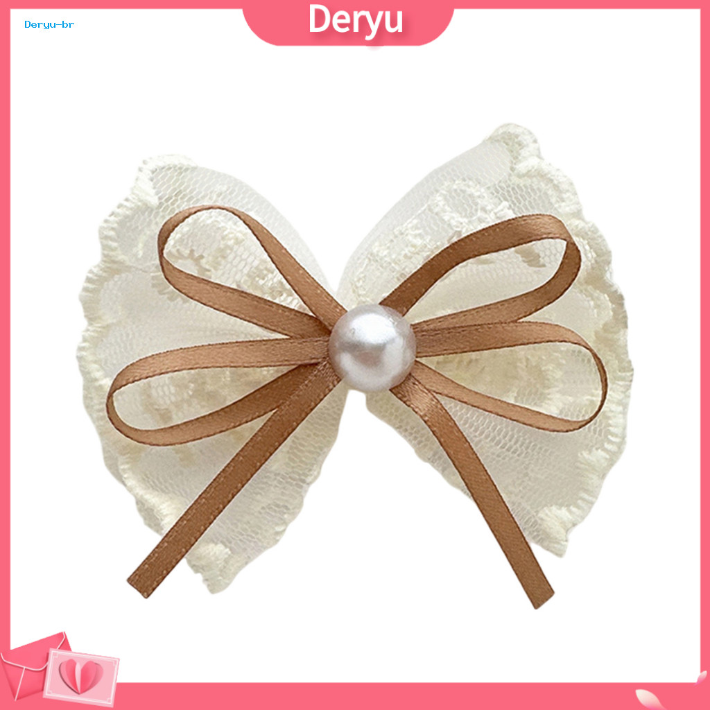 Kids Hair Clip Soft Lace Hairpin Embroidery Ribbon Bowknot with Imitation Pearls for Bangs Ponytails Buns Elegant Access