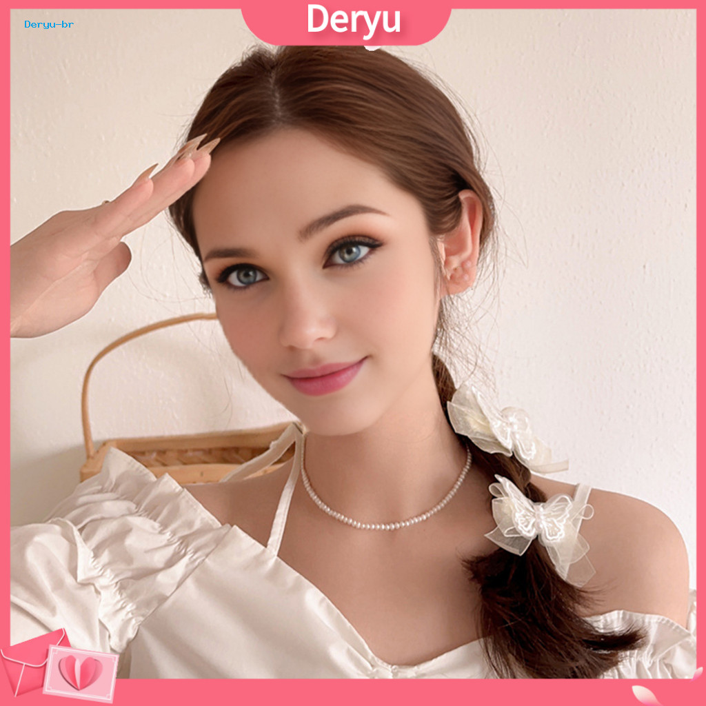 Hairstyle Accessory Hairpin Soft Mesh Butterfly Embroidery Bowknot Hair Clip with Imitation Pearls Elegant Side for Girl
