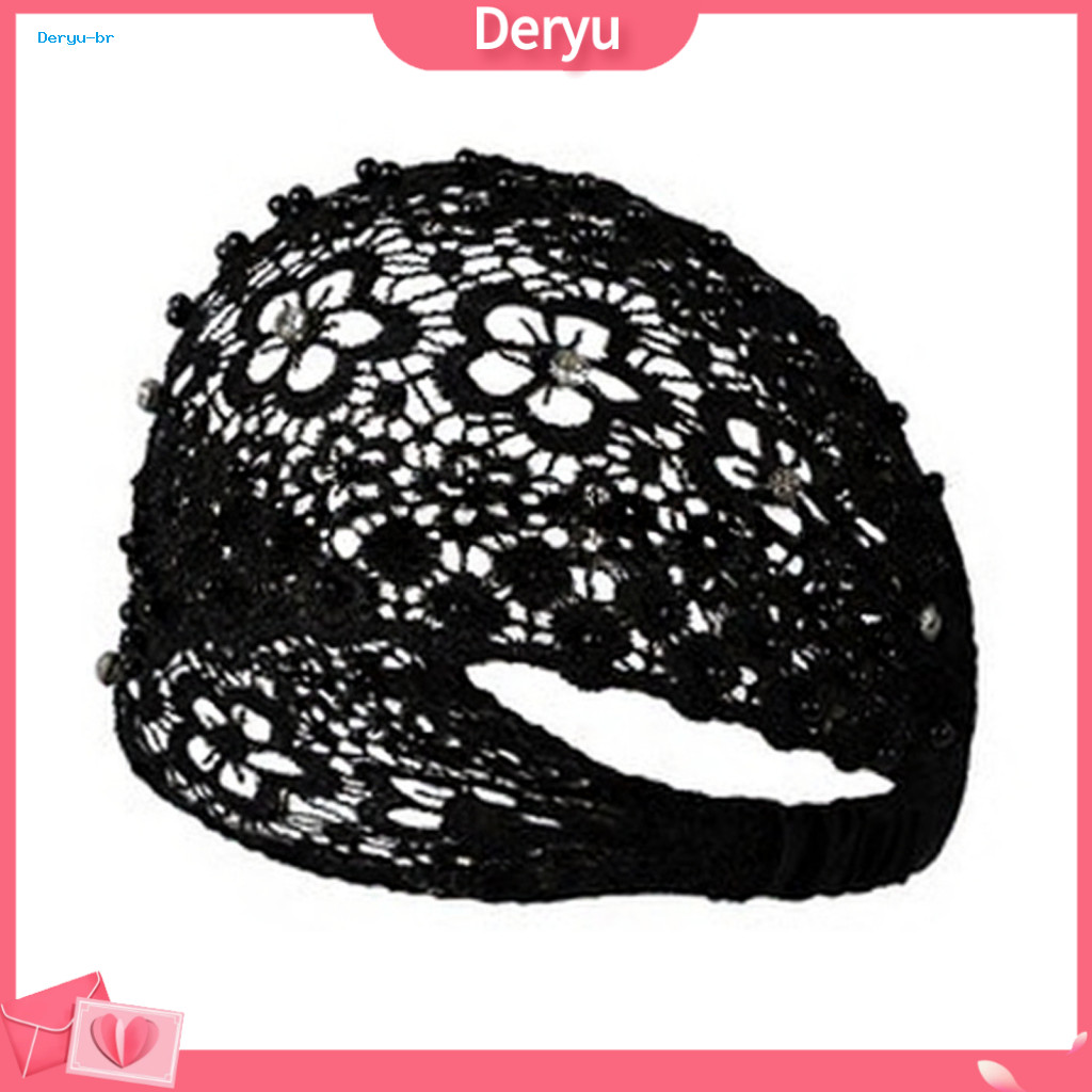 Breathable Headband Lightweight Women’s Elastic Lace with Hollow Embroidery Pearl Rhinestone Hair Accessory – Stylis