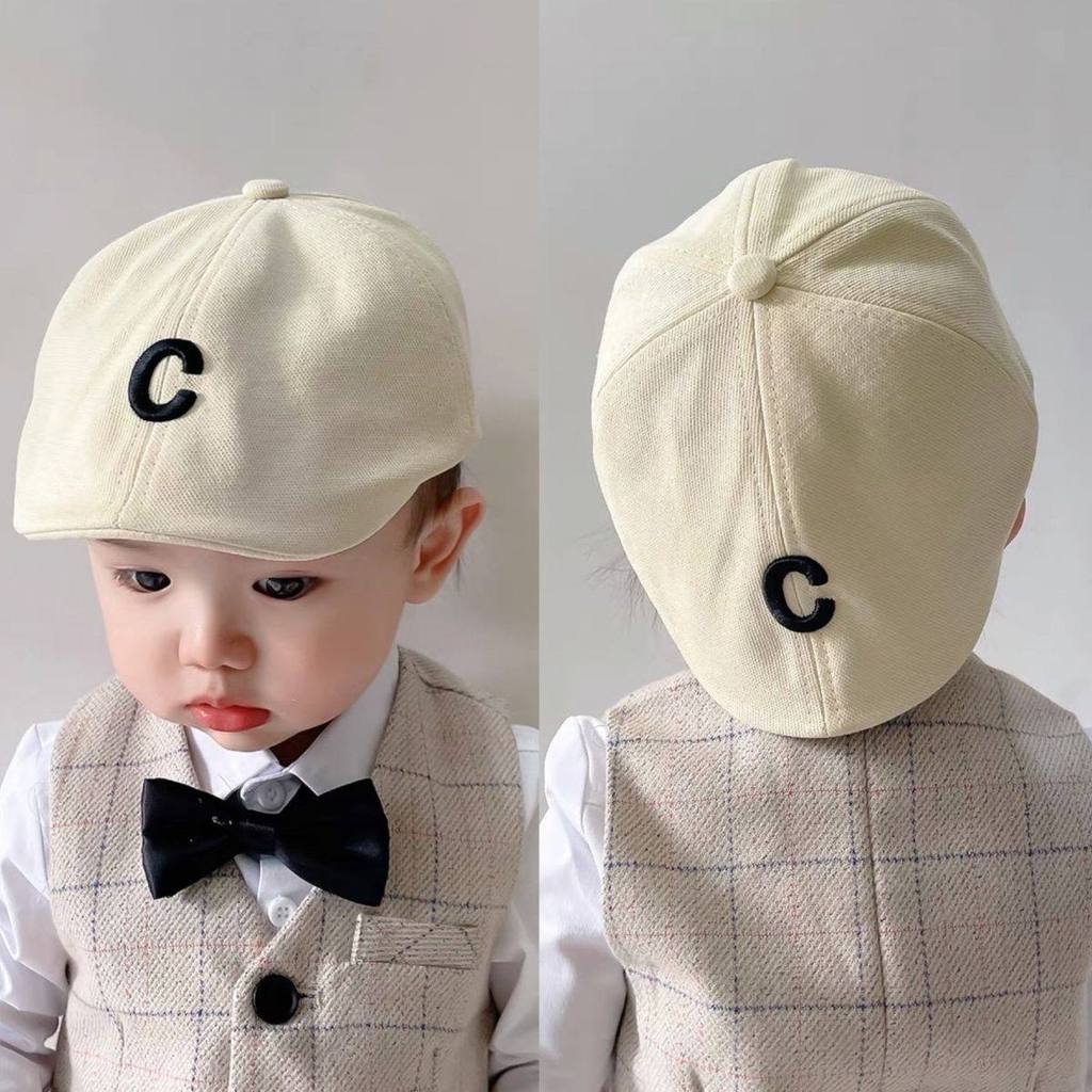 [1-4 Years] Korean Style Ins Letter C Embroidery Newsboy Cap Baby Beret Short Brim Unisex Hat Cg8S