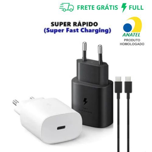 CARREGADOR SUPER FAST CHARGE PRETO OU BRANCO COM CABO TIPO-C/TIPO-C (DUPLO USB-C)