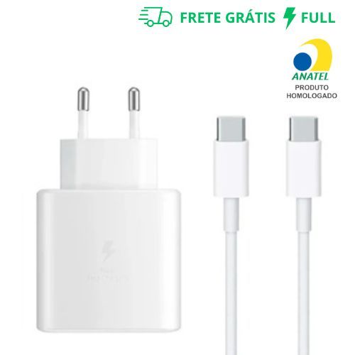 CARREGADOR SUPER FAST CHARGE BRANCO COM CABO TIPO-C/TIPO-C (DUPLO USB-C)