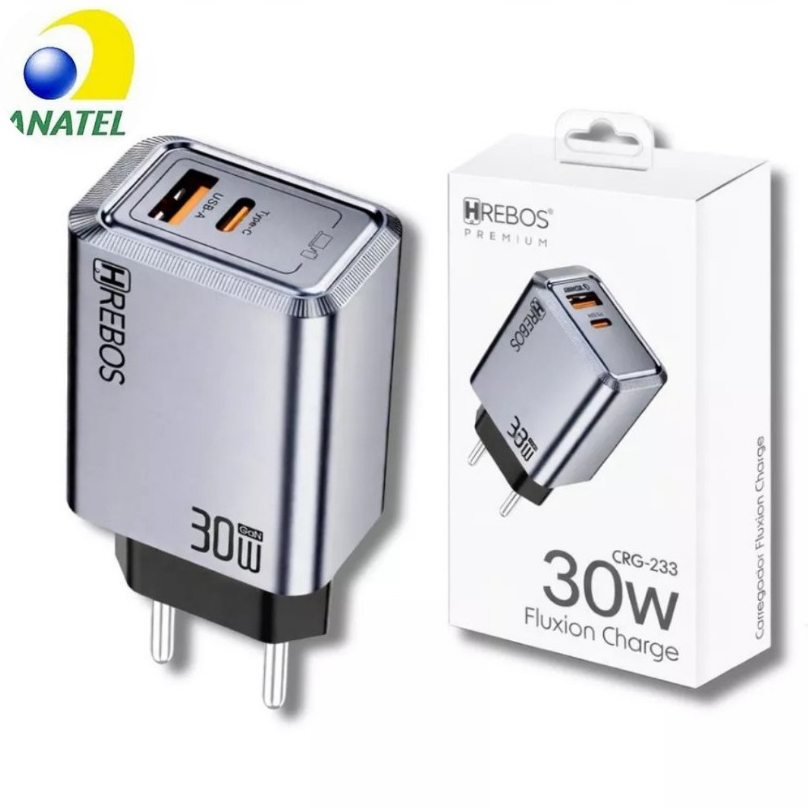 Fonte Carregador Turbo 30W USB-C PD + USB-A Carregamento Rápido Super Fast Charge