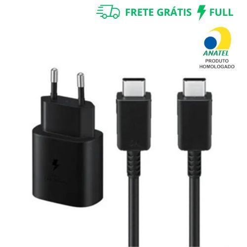 CARREGADOR SUPER FAST CHARGE PRETO COM CABO TIPO-C/TIPO-C (DUPLO USB-C)