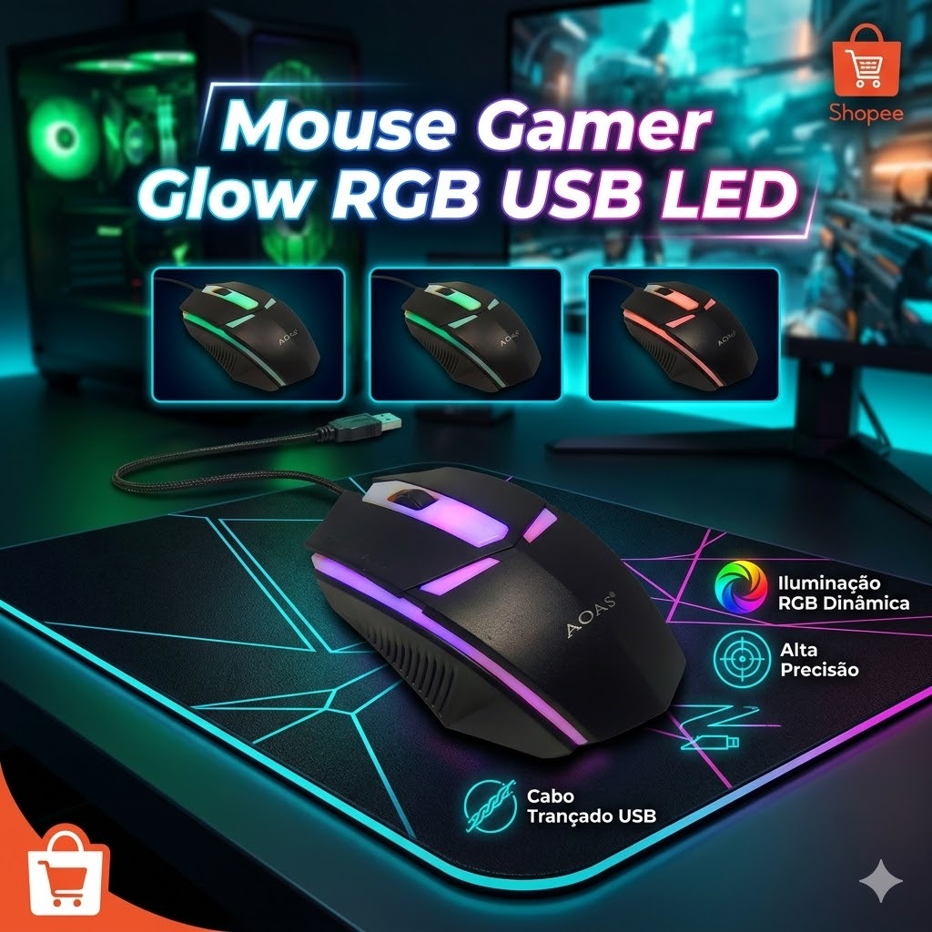 Mouse Gamer Glow RGB USB LED OAS-V01