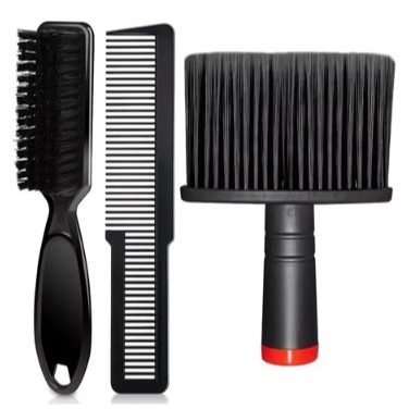 Kit Barbeiro Espanador Vassourinha + Escovinha Degrade + Pente Corrido Clipper