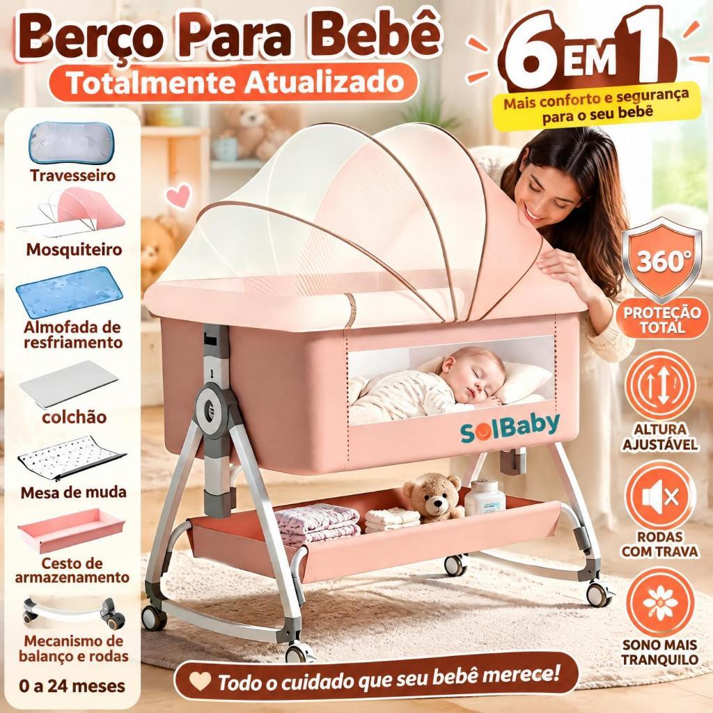 Berço Portátil Co-Bed Crib Portable Swing Moses Basket Children's Mosquito Net Adjustable Safety Lock Moises