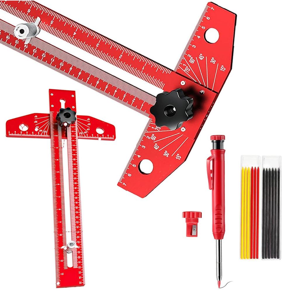 Greywolf Carpenter's Ruler, 18-inch Aluminum Sliding T-Square, Adjustable Angle, with Imperial and Metric Graduations, M