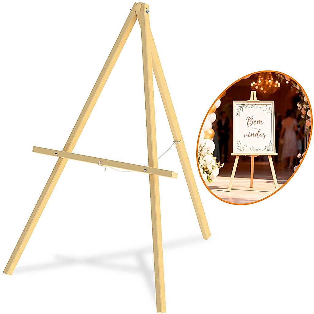 Cavalete Tripé De Madeira Tri Pé 82x70cm Lousa Quadro Portátil P/ Eventos Casamentos Restaurante