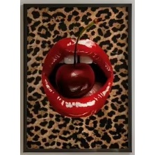 Quadro decorativo Boca vermelha cereja fundo animal print (1 peça)