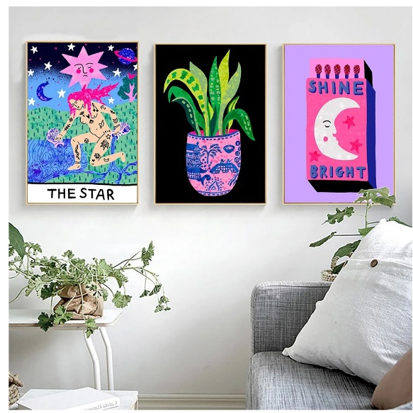 Quadros decorativos Sun Star Tarot Cartaz Art Print (3 peças)