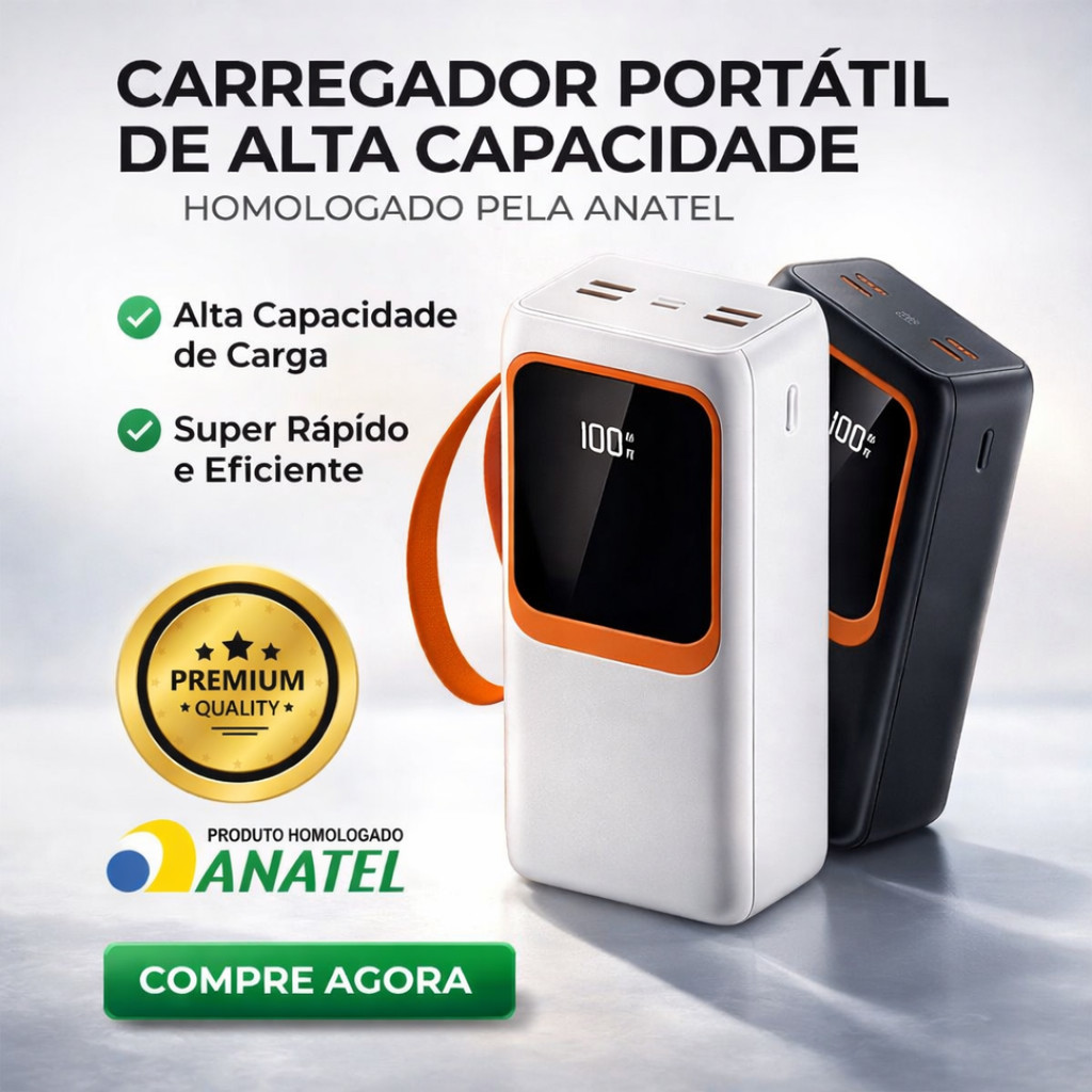 Carregador Portátil Power Bank 30000mAh PD 22.5W com carregamento ultrarrápido e Display Digital