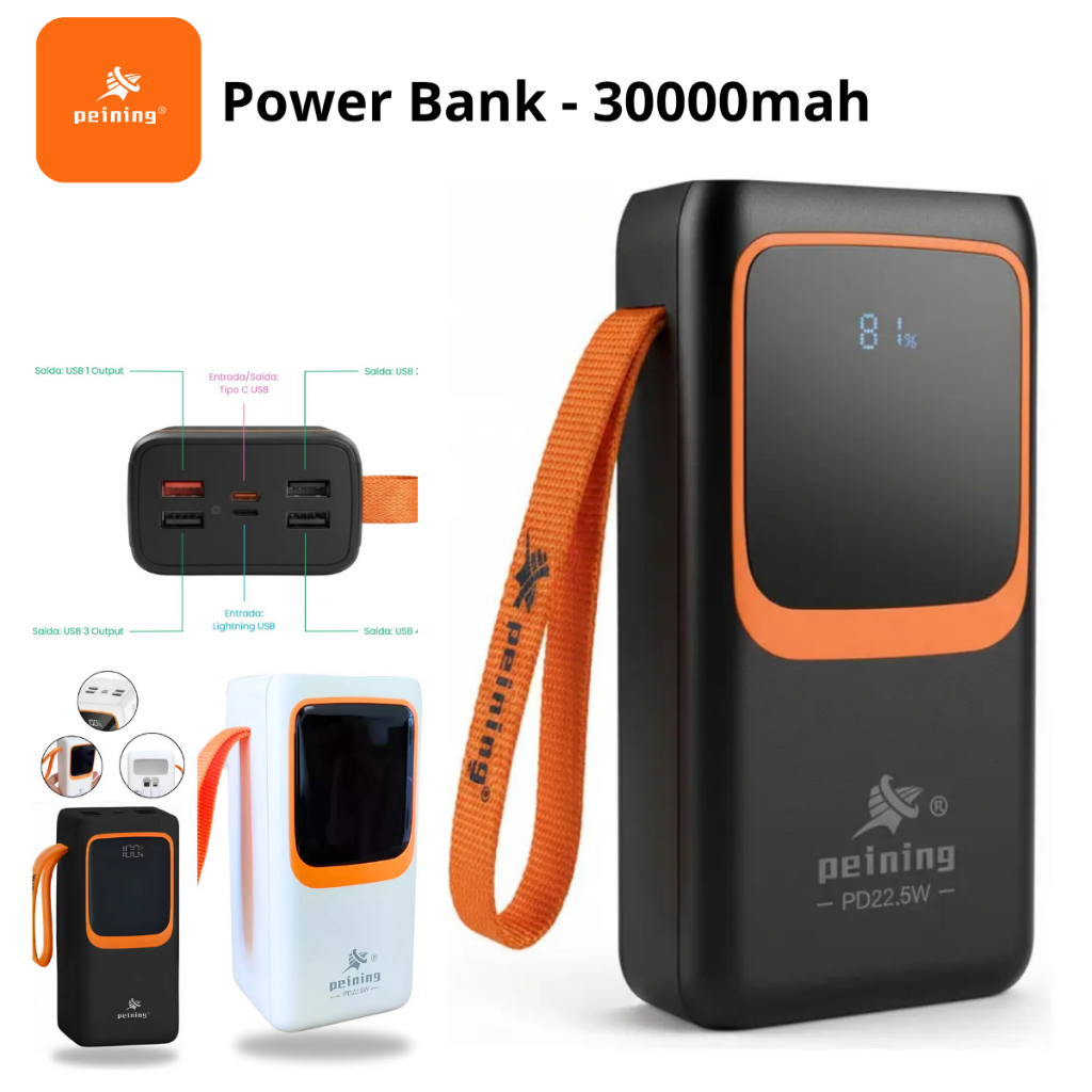 Carregador Portátil | Power Bank Peining 30000mAh - WUP-945 | Carregamento Rápido 22.5W | Portátil 7 Saídas LED