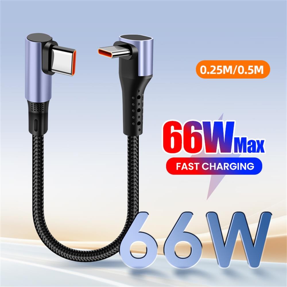 0.25/0.5m 66W Banco De Potência Curto Cotovelo Duplo Carregamento Super Rápido Carro Tipo-c Cabo USB Suporta Série S23 i
