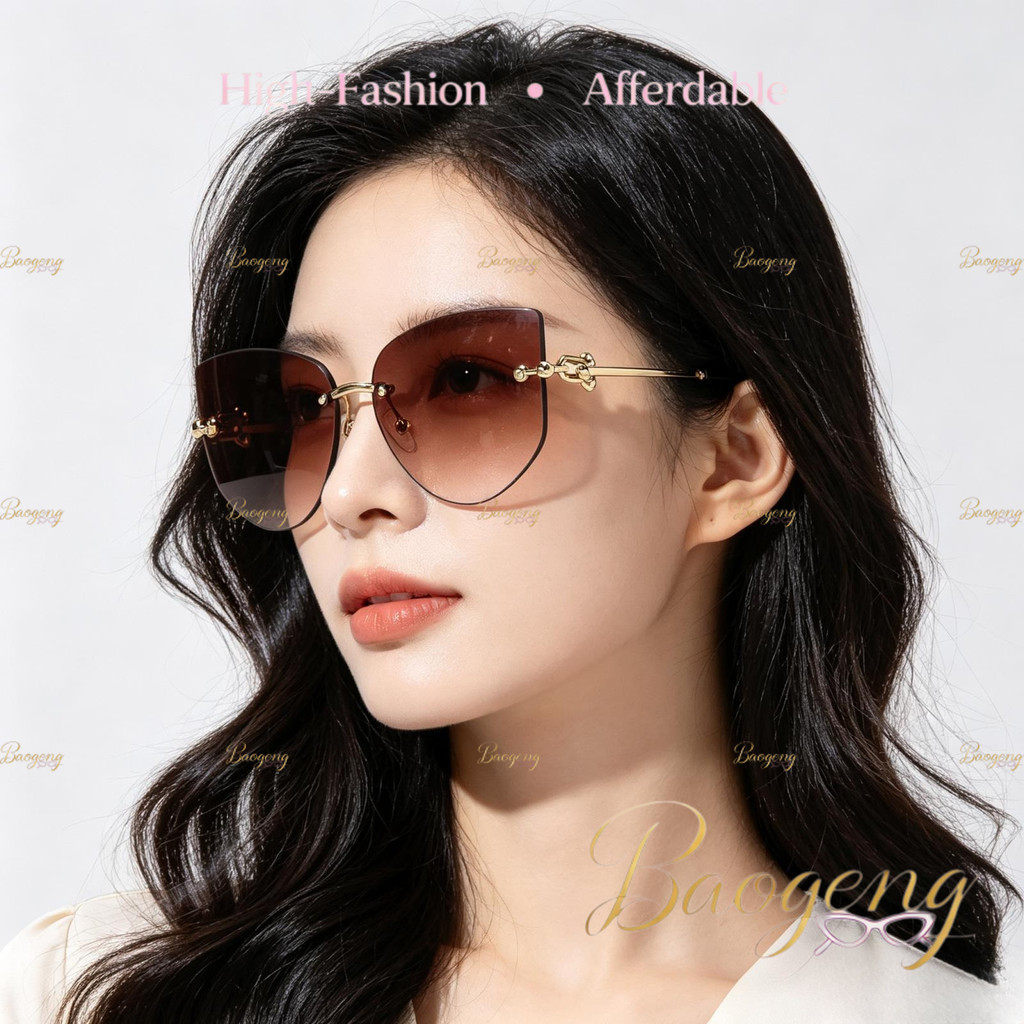 (BAOGENG) Óculos De Sol Euro-American New Arrival Thin Metal Temple Rimless Square Cat Eye UV400 Para Mulheres , De Prot