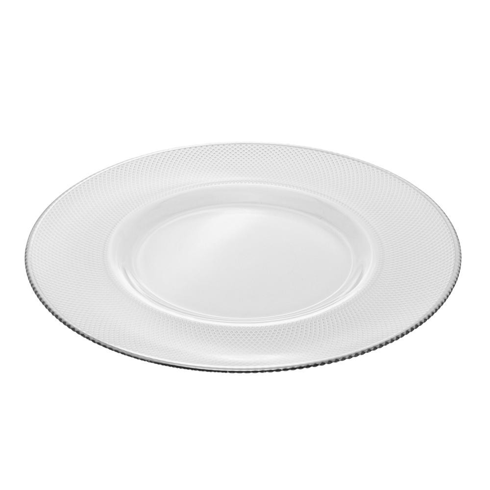 Sousplat Transparente de Cristal Thin Edge 33cm Filete Prata - Wolff