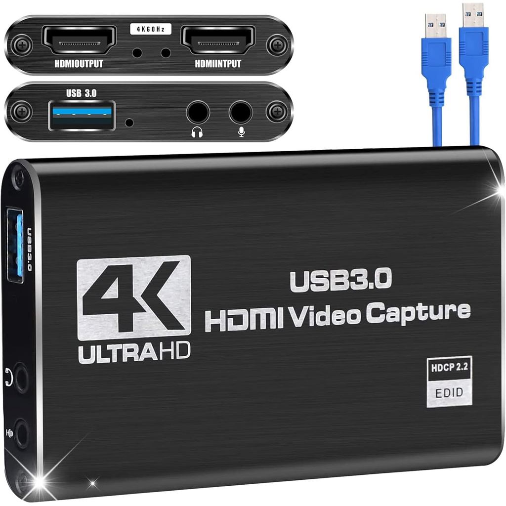Placa Captura 4K USB 3.0 HD 60 FPS 1080p para Live Stream Jogos PC PS5 Xbox