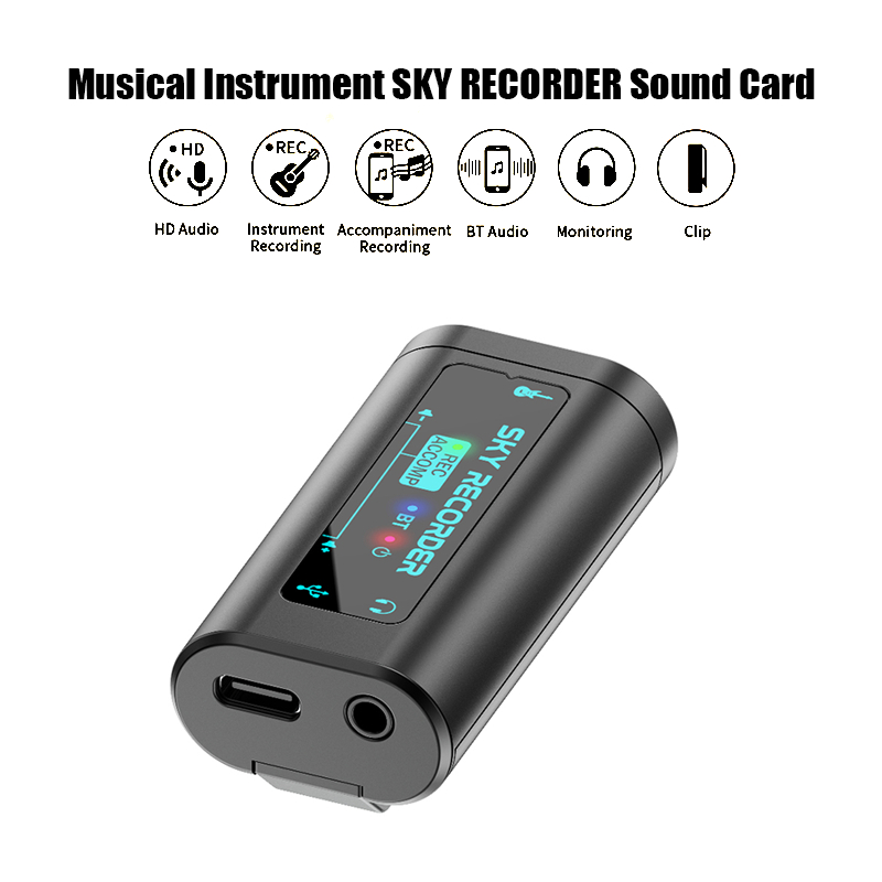 Placa De Som SKY RECORDER 48kHz/24bit Hi-Fi BT 5.4 Gravação De Instrumento Plug & Play Para Live/Studio