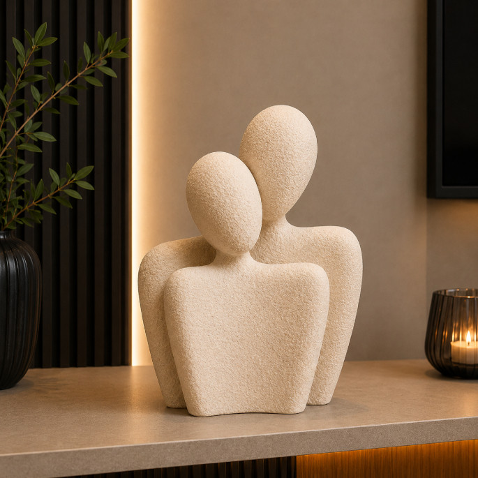 Escultura Casal Abraço Minimalista – Amor, União e Elegância | Decoração Moderna para Sala Escritorio