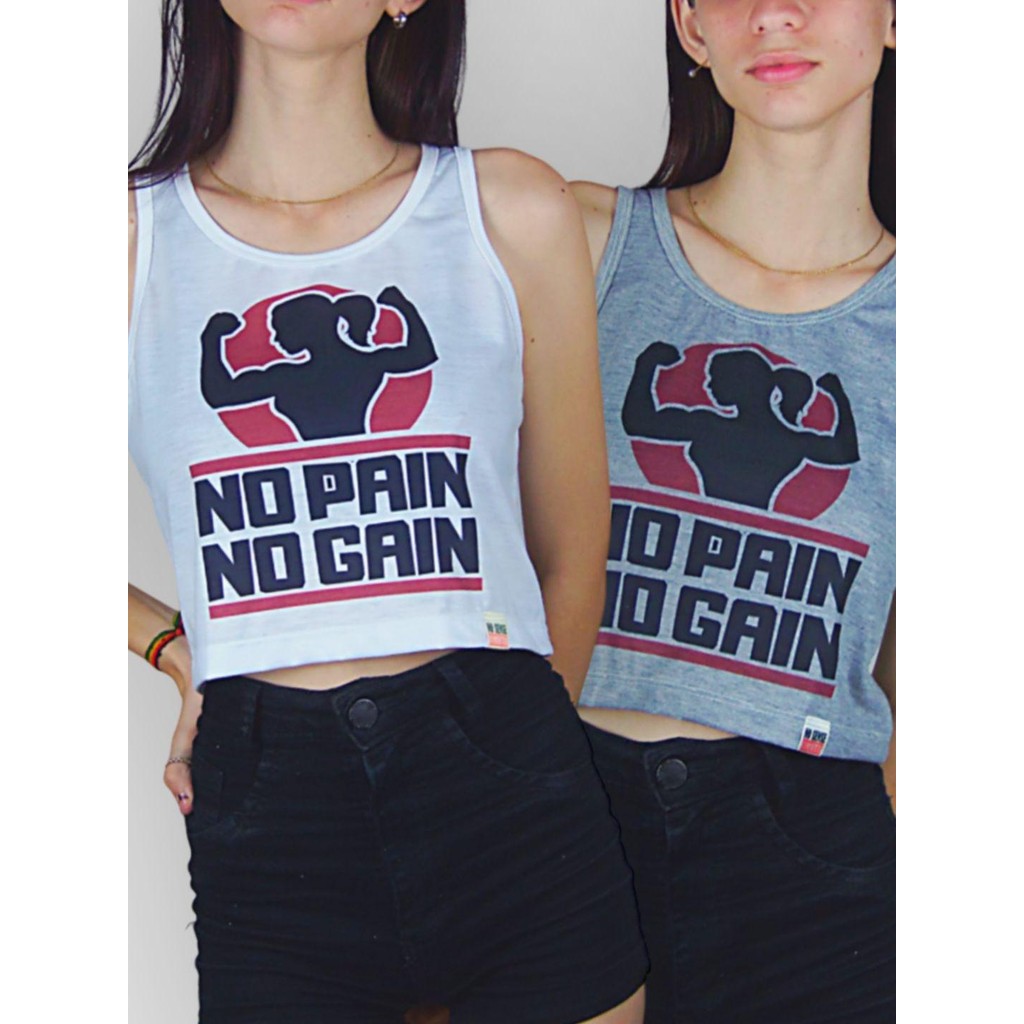 Blusa Cropped Regata No Pain No Gain Soltinho - GYM - No Sense