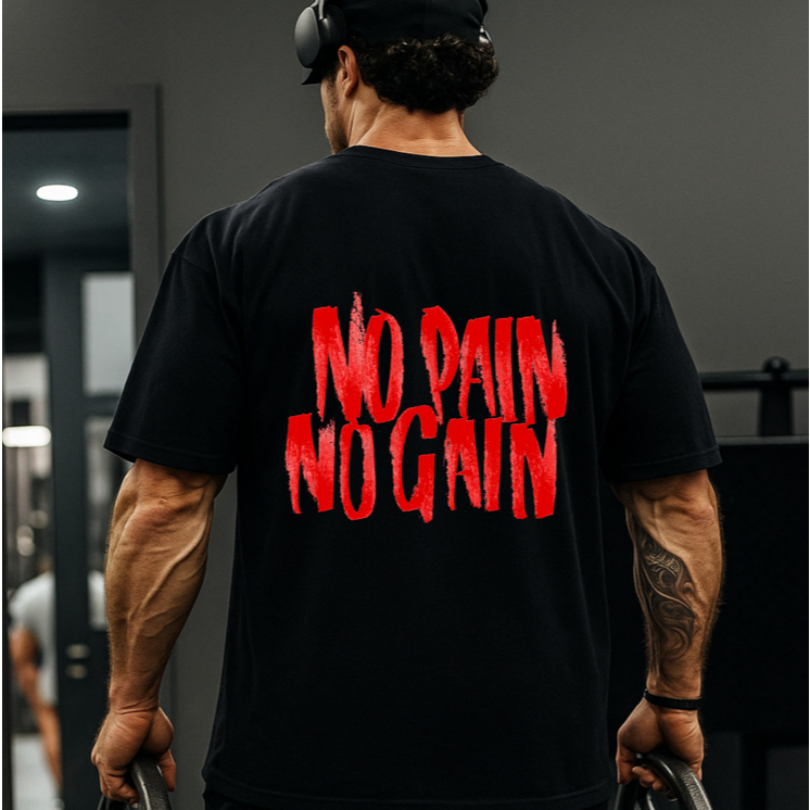 Camiseta Musculação Masculina No Pain No Gain Estampa Impactante Treino Pesado