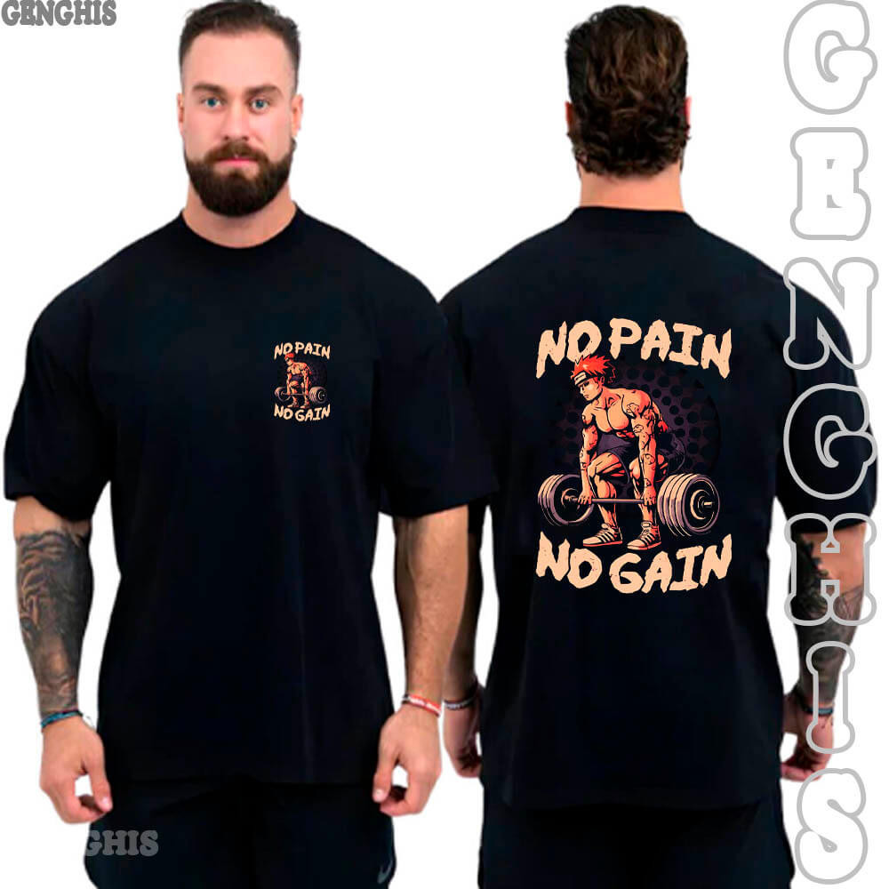 Camiseta No Pain No Gain Academia Maromba Naruto Akatsuki Camisa Basica e Oversized Algodão