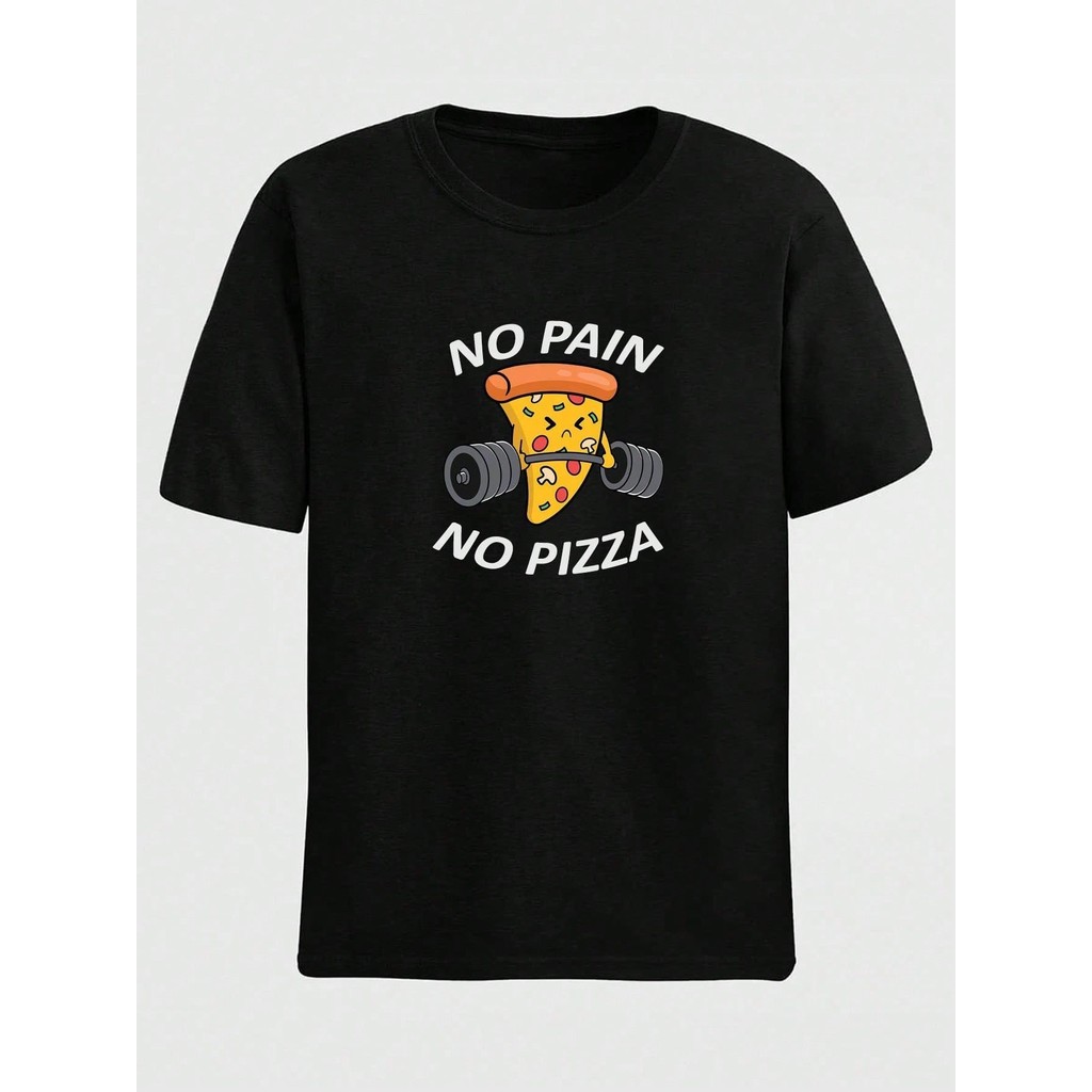 Camiseta Estampada Pizza NO PAIN NO GAIN Frase Engraçada Treino Academia CrossFit Dia a Dia Unissex Premium