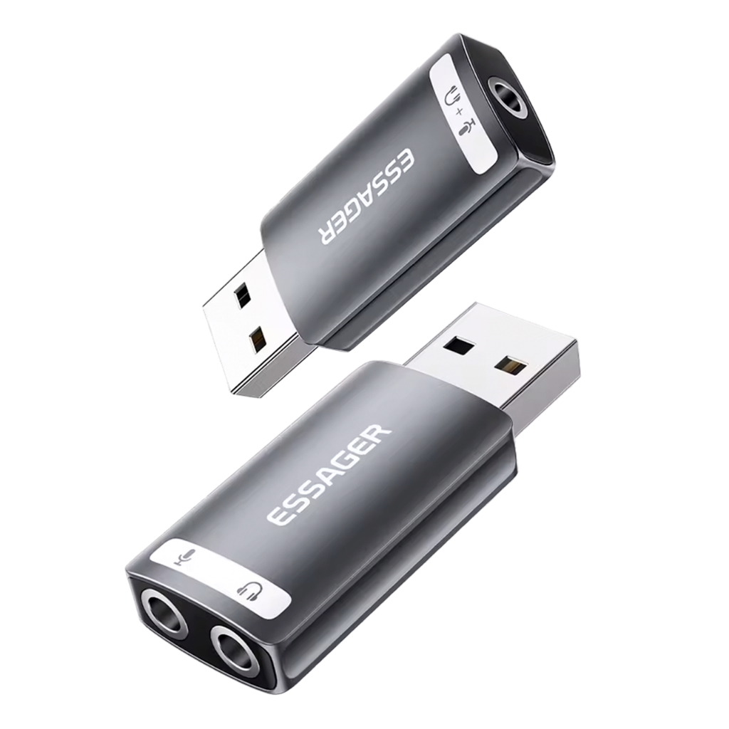 Placa de Áudio Externa ESSAGER USB P2 3,5mm Headset Mic