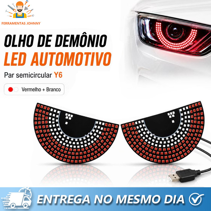 Um par Car Compression LED Devil Eye DIY Decorative Light USB Powered Red Ambient