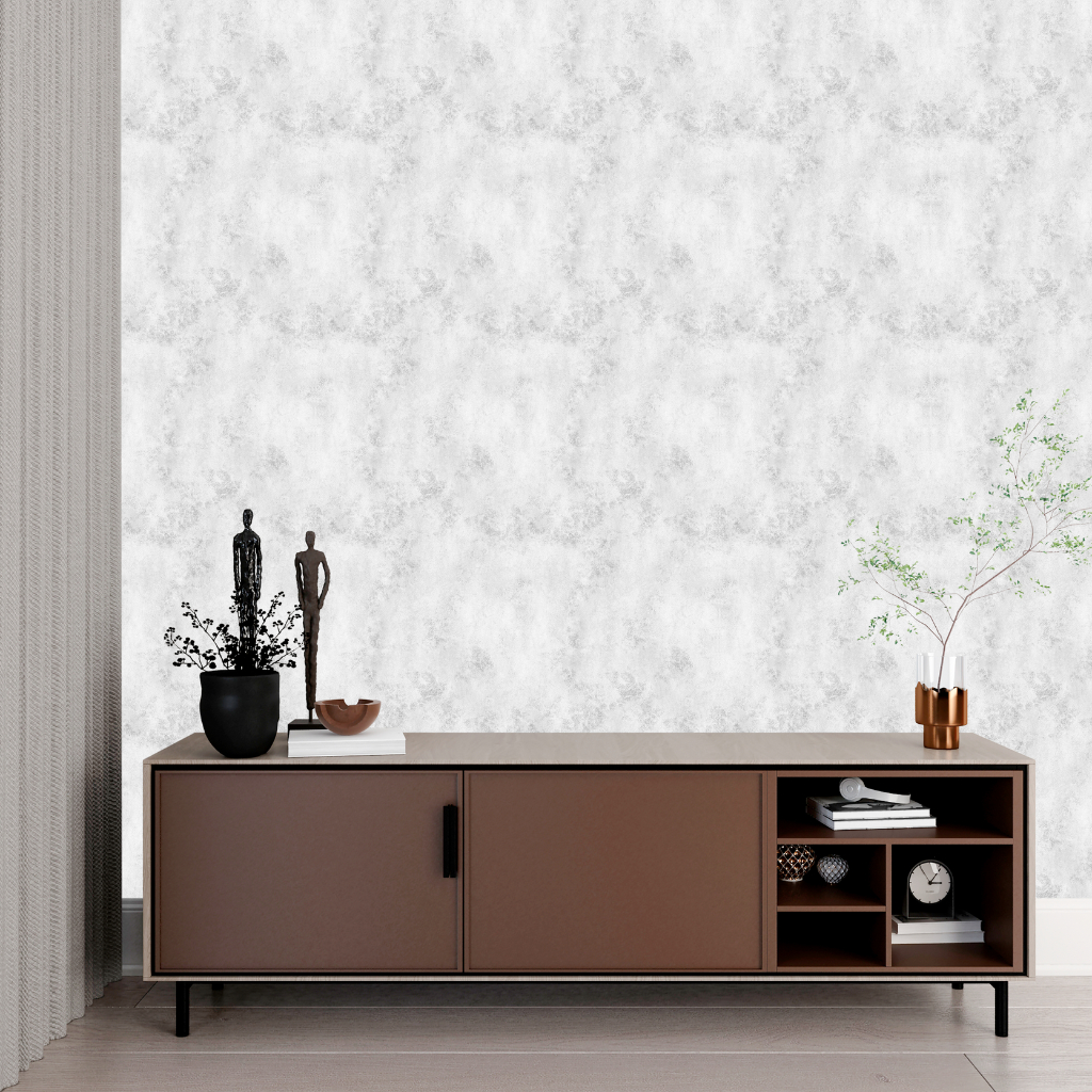 Papel de Parede Linha Studio Decor  Adesivo Cimento Queimado Branco e Cinza 3m x 0,50cm  Lavável e Moderno