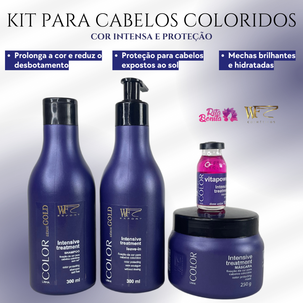 Kit 4 Peças Cabelos Coloridos Menor Desbotamento Cor Prolongada Proteção da Cor WF COLOR 862ml