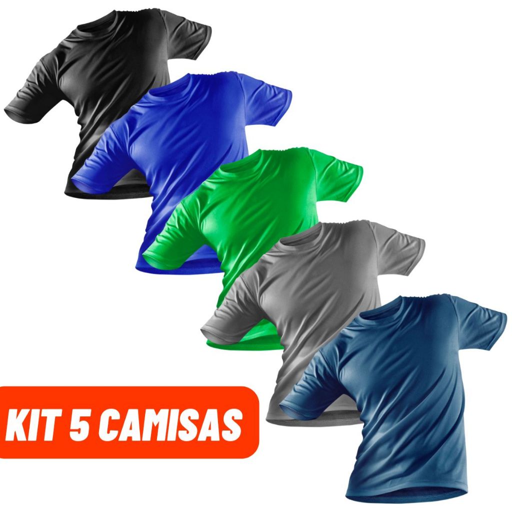 Kit 5 Camisas Masculina com Proteção UV 50+ Camiseta Segunda Pele Manga Curta Praia Piscina Sol