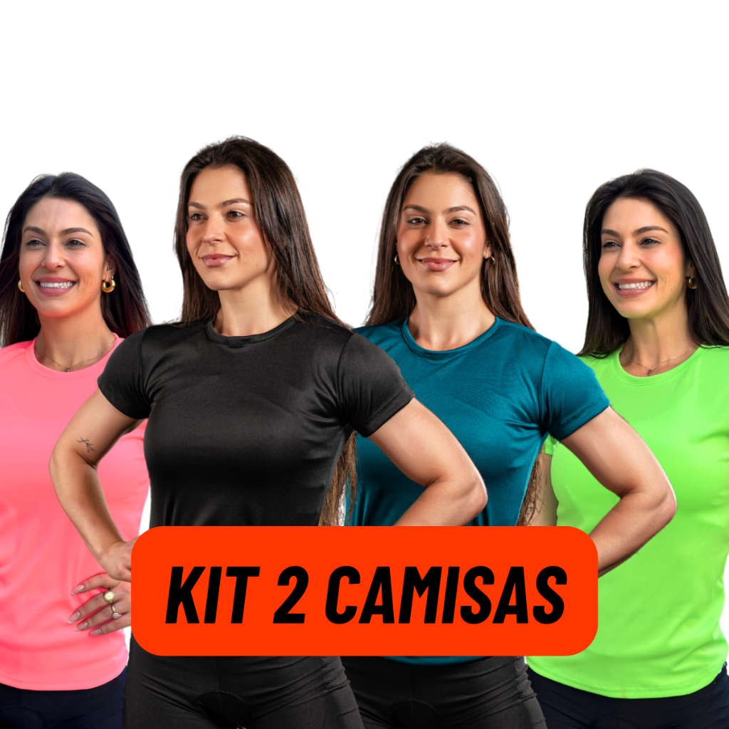 Kit 2 Camisas Proteção Solar UV Camiseta Manga Curta Feminina Térmica Academia Piscina Praia Sol