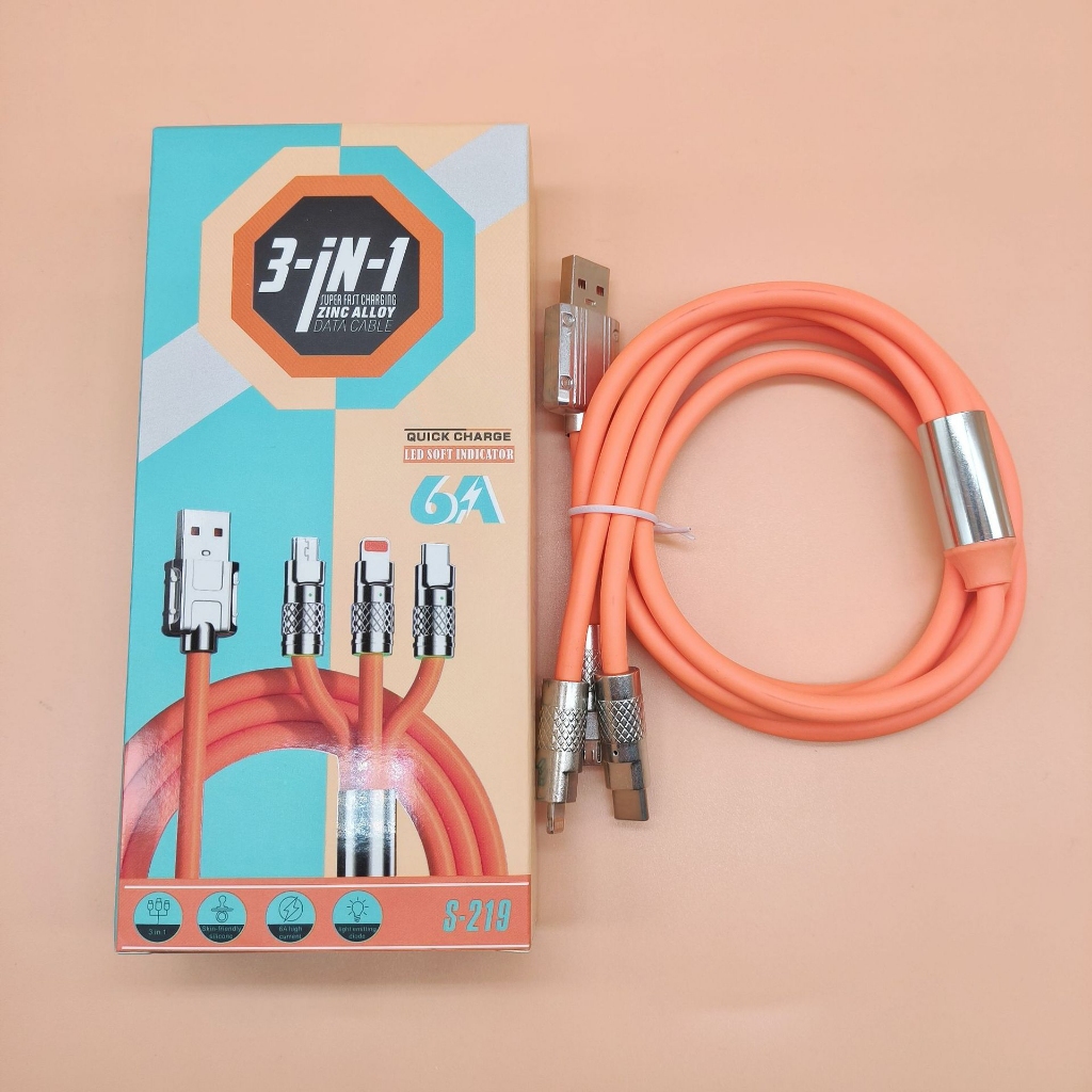 Cabo De Carregamento De Liga De Zinco 3Em1 6A Carregador Super Rápido USB Proteção Para Micro