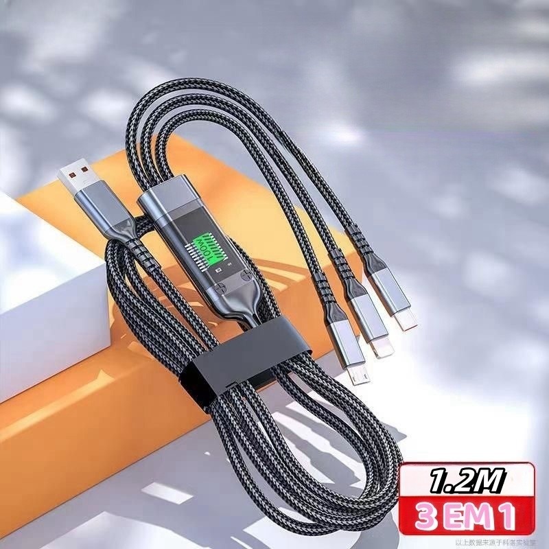Cabo De Carregamento De Liga De Zinco 3 Em 1 100W 6A Carregador Super Rápido USB Proteção Para Micro Tipo C-A1