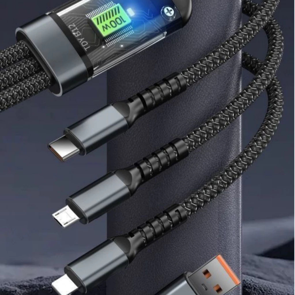 Cabo De Carregamento De Liga De Zinco 3 Em 1 100W 6A Carregador Super Rápido USB Micro Tipo-A1