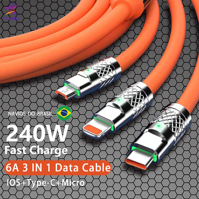 Cabo De Carregamento De Liga De Zinco 3 Em 1 120W 6A Super Rápido Para Cabos Micro USB Type C IOS Starful