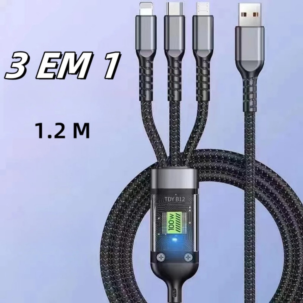 Cabo De Carregamento De Liga De Zinco 3 Em 1 60W 6A Carregador Super Rápido USB Proteção Para Micro Tipo-MA0804