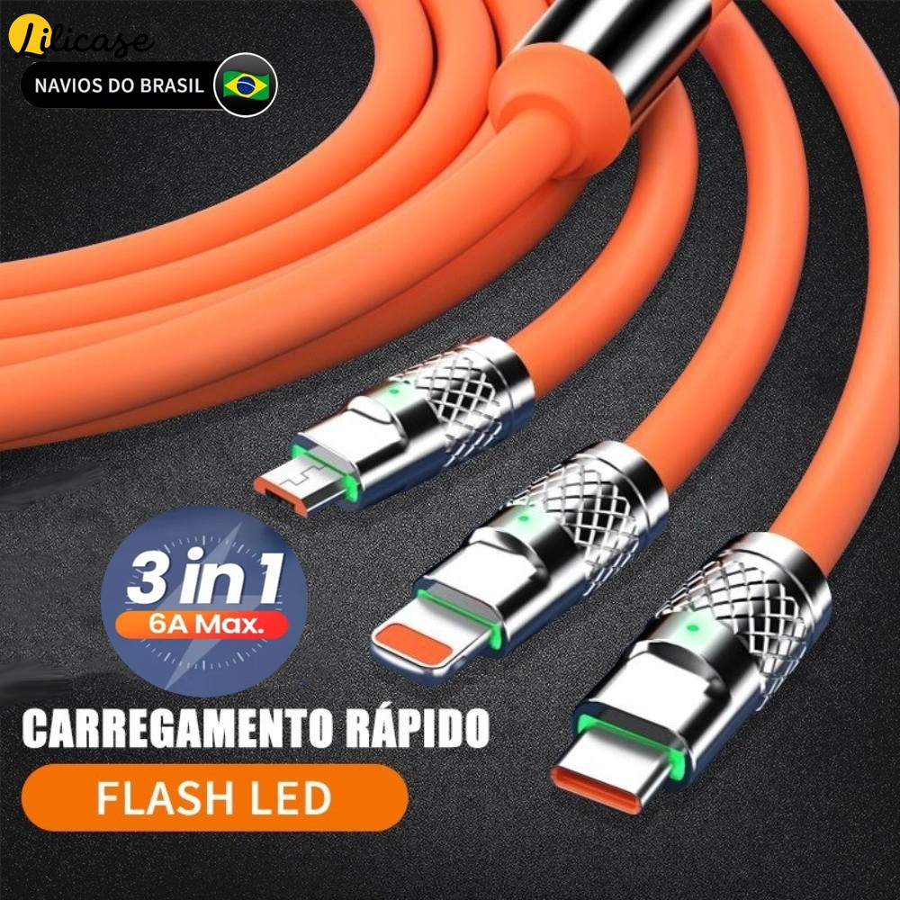 Cabo De Carregamento De Liga De Zinco 3 Em 1 120W 6A Super Rápido Para Cabos Micro USB Type C IOS Lilicase