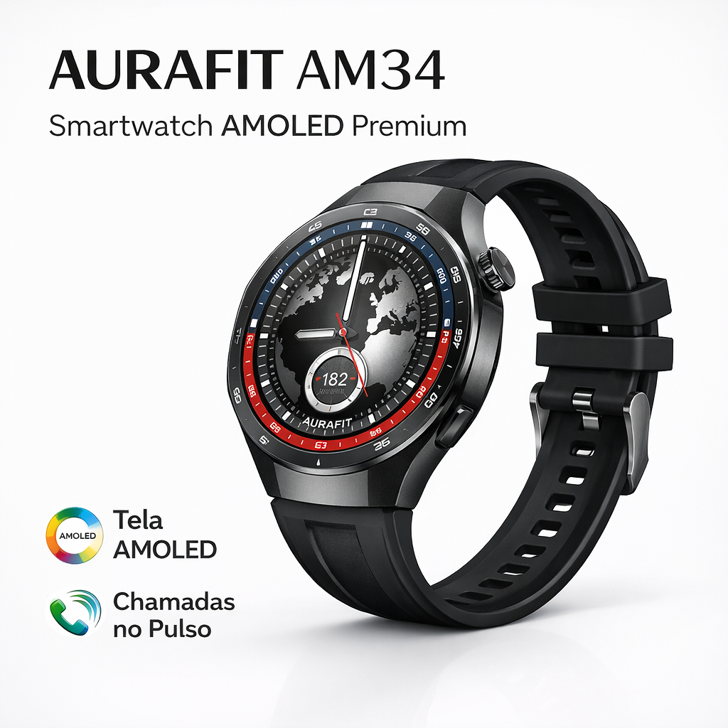 AURAFIT Smartwatch AM34 Bluetooth Calls, Heart Rate, 100 Sports Modes,Support Strava