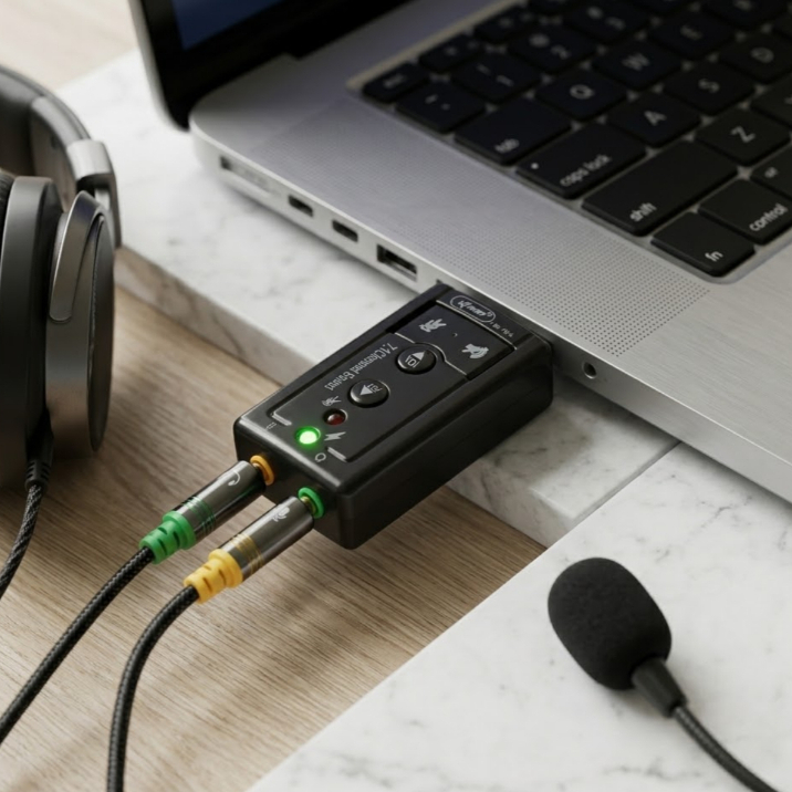 Adaptador de Áudio USB 7.1 Gamer KNUP P2 para Headset