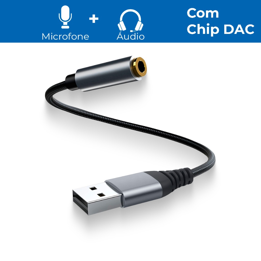 Placa de Som Usb P2 P3 Fone Microfone Headset 3.5mm Pc Notebook Placa de áudio Adaptador Usb para P3
